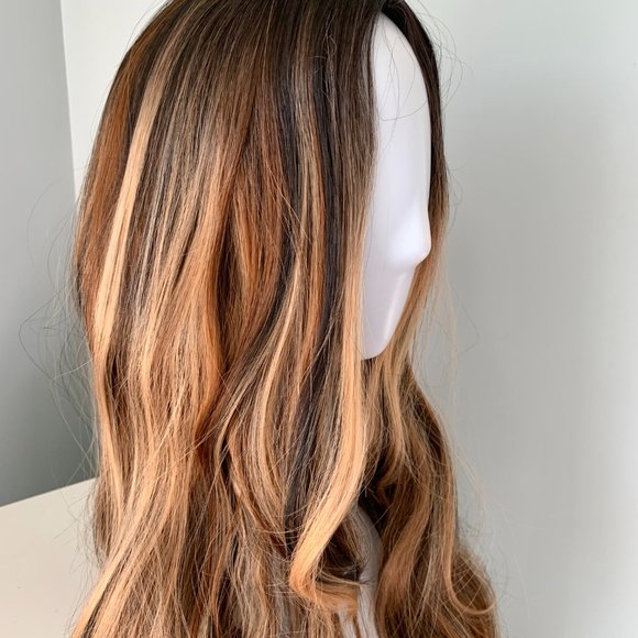 NEW Brown Curled Wig with Blonde Highlights - Picture 4 of 4